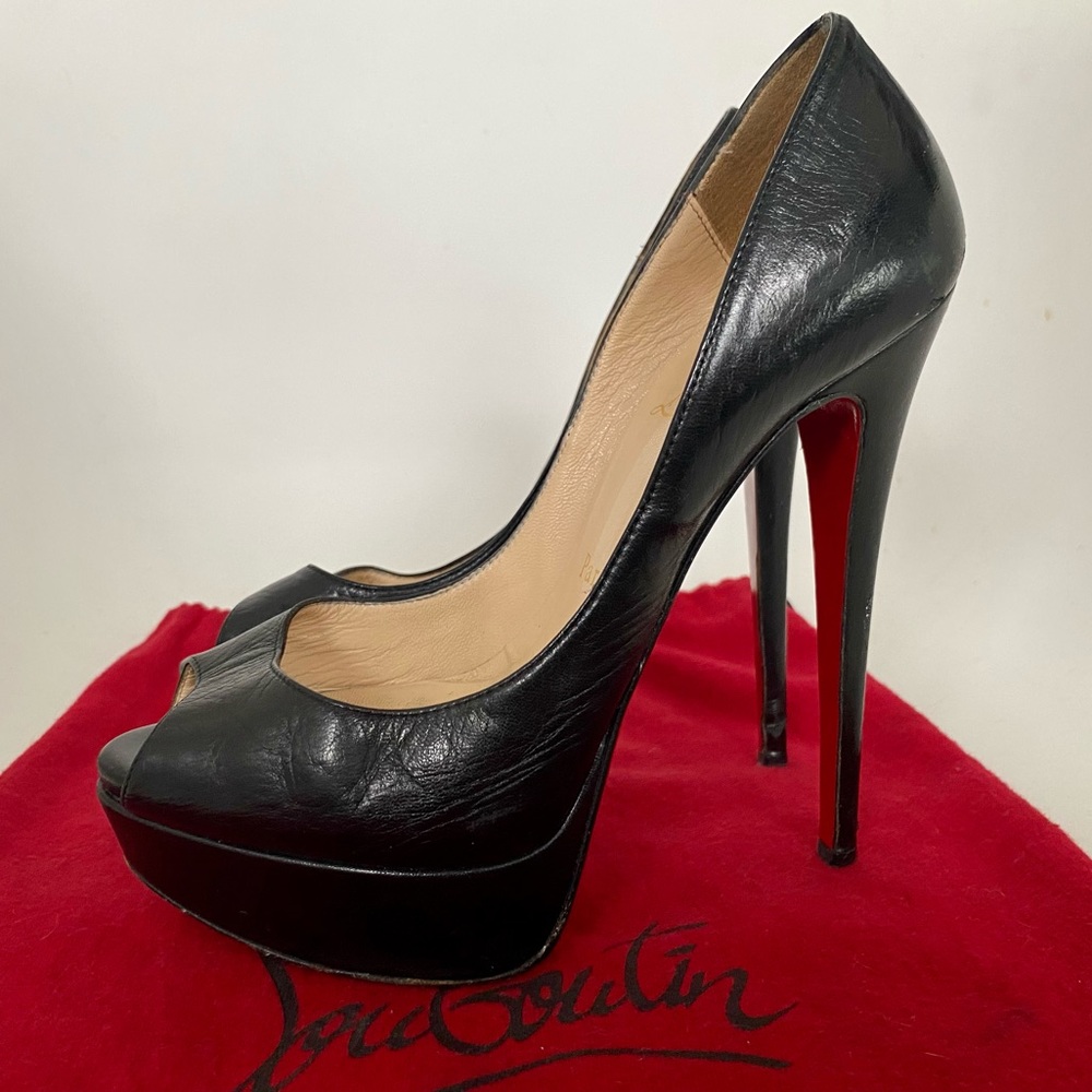 Christian Louboutin Black Peep Toe Pumps Platforms